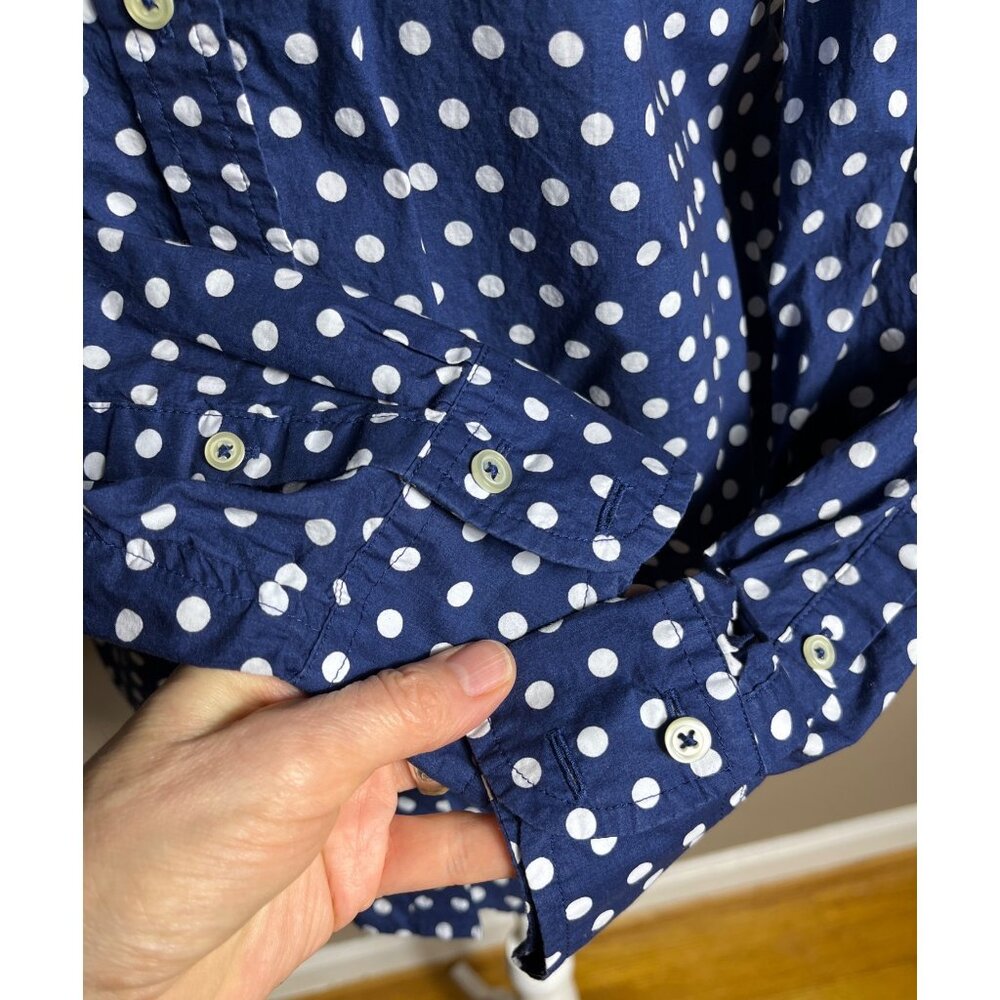 Talbots Blue Polka Dot Shirt Button Up Cotton Blouse Career Preppy Layer Women S - Picture 6 of 9
